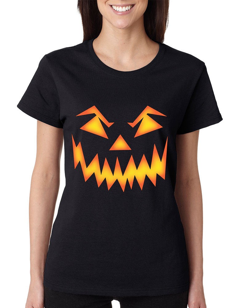 Women's T Shirt Angry Pumpkin Face Cool Halloween Costume - ALLNTRENDSHOP