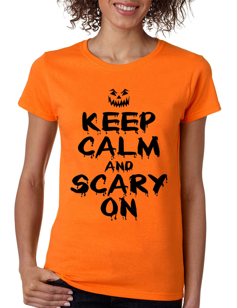 Women's T Shirt Keep Calm And Scary On Halloween Costume Tee - ALLNTRENDSHOP