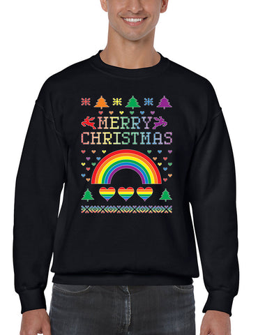 Men's Crewneck Gay Pride Love Merry Christmas Ugly Sweater - ALLNTRENDSHOP - 1