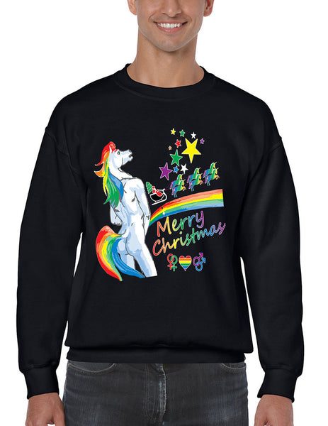 Men's Crewneck Unicorn Rainbow Gay Pride Ugly Christmas Top - ALLNTRENDSHOP - 1