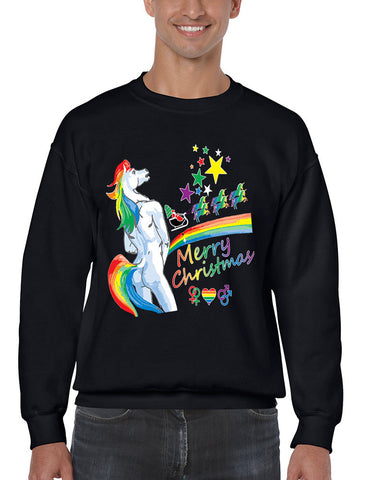 Men's Crewneck Unicorn Rainbow Gay Pride Ugly Christmas Top - ALLNTRENDSHOP - 1