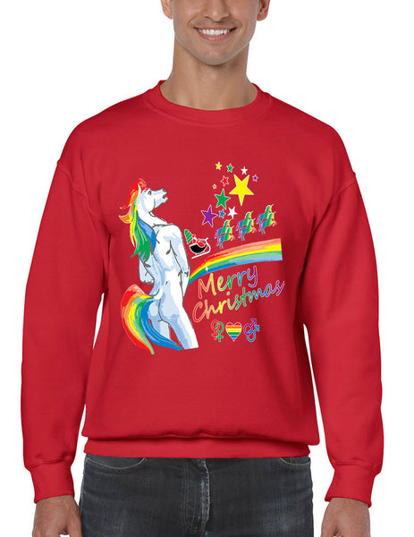Men's Crewneck Unicorn Rainbow Gay Pride Ugly Christmas Top - ALLNTRENDSHOP - 3