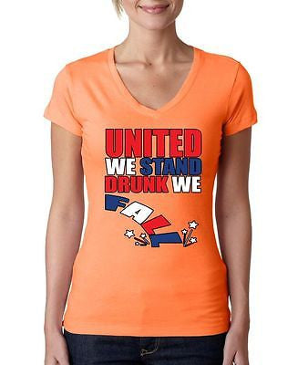 United We Stand Drunk We Fall Women's Sporty V shirt - ALLNTRENDSHOP - 4