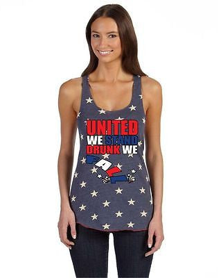 United We Stand Drunk We Falll Women's Racerback Tanktop White Star - ALLNTRENDSHOP