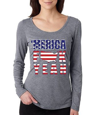 Merica F**k Yeah - USA Print Women's Long Sleeve Shirt - ALLNTRENDSHOP - 4