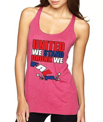 United We Stand Drunk We Fall 4th of July Women's Triblend Tanktop - ALLNTRENDSHOP - 4