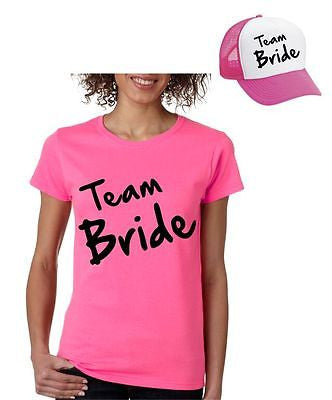 Bride Team Set Of 2  Hats & Women's Tee Shirts Bachelorette party Wedding - ALLNTRENDSHOP
