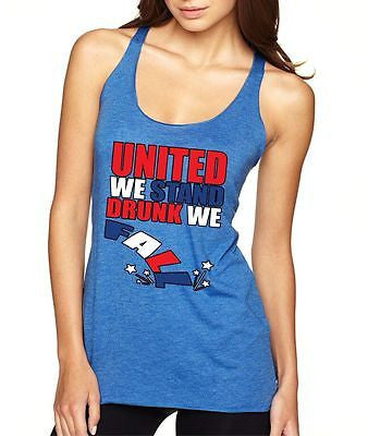 United We Stand Drunk We Fall 4th of July Women's Triblend Tanktop - ALLNTRENDSHOP - 2