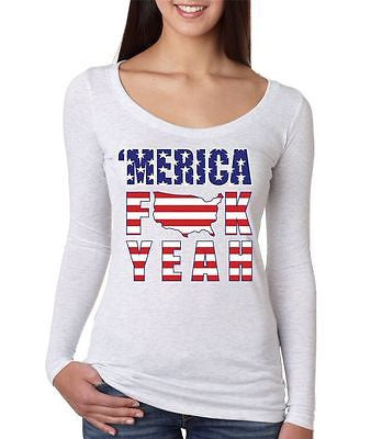 Merica F**k Yeah - USA Print Women's Long Sleeve Shirt - ALLNTRENDSHOP - 1