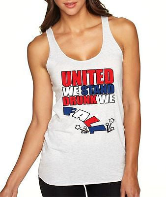 United We Stand Drunk We Fall 4th of July Women's Triblend Tanktop - ALLNTRENDSHOP - 1