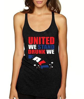 United We Stand Drunk We Fall 4th of July Women's Triblend Tanktop - ALLNTRENDSHOP - 3