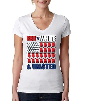 Red White And Wasted 4th of July Women's Sporty V Shirt - ALLNTRENDSHOP - 1