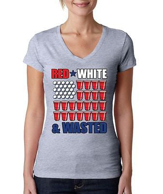 Red White And Wasted 4th of July Women's Sporty V Shirt - ALLNTRENDSHOP - 3