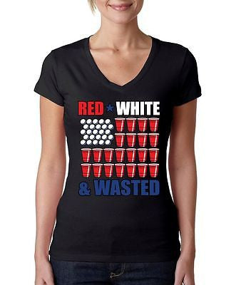 Red White And Wasted 4th of July Women's Sporty V Shirt - ALLNTRENDSHOP - 4