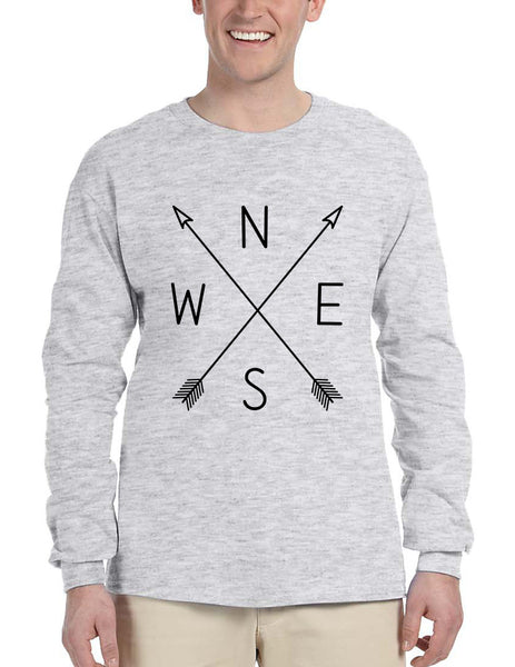 Men's Long Sleeve Compass Arrow Crossed Cool Graphic Top NWSE - ALLNTRENDSHOP - 1