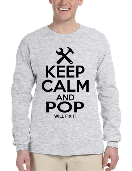 Men's Long Sleeve Keep Calm And Pop Will Fix It Grandpa Holiday Tee - ALLNTRENDSHOP - 1