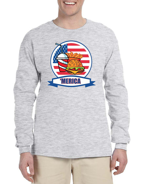 Men's Long Sleeve Fast Food 'merica 4th Of July Funny Tee