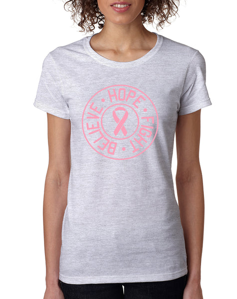 Women's T Shirt Believe Hope Fight Breast Cancer Support Tee