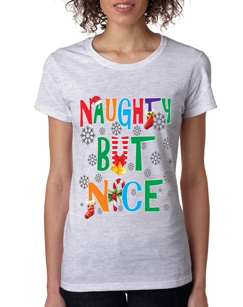 Women's T Shirt Naughty But Nice Cute Xmas Shirt Funny Gift