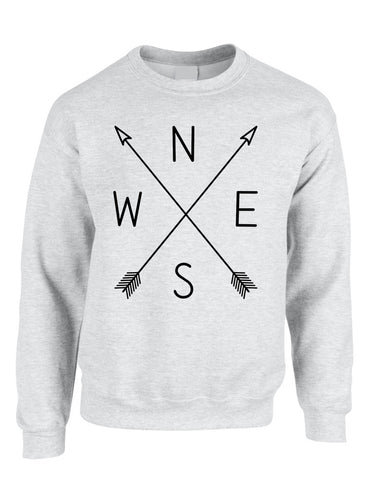 Adult Sweatshirt Compass Arrow Nice Cool NWSE Graphic Top - ALLNTRENDSHOP - 1