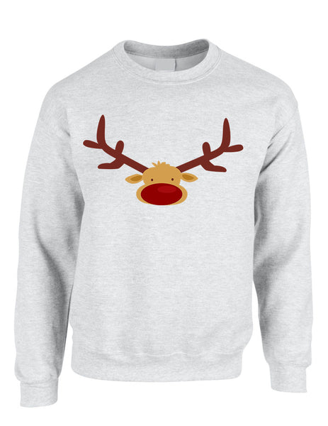 Adult Crewneck Reindeer Face Christmas Gift Cool Xmas Top