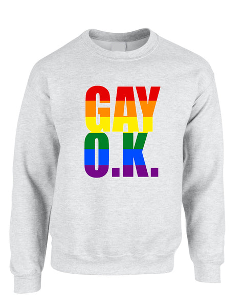 Adult Sweatshirt Gay OK Rainbow Pride Love Lesbian Top