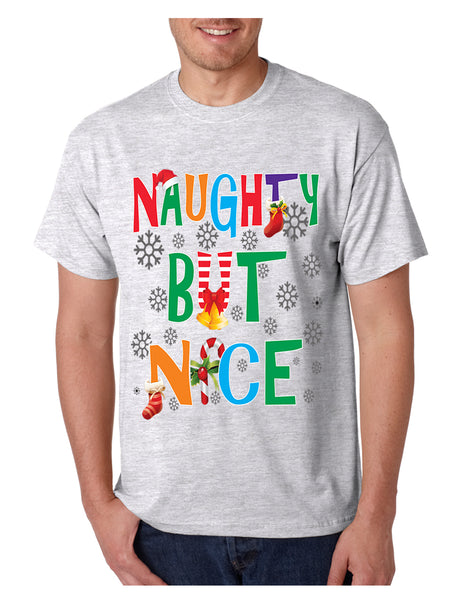 Men's T Shirt Naughty But Nice Humor Xmas Shirt Cute Holiday Gift