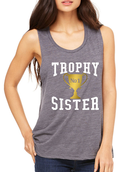 Women's Flowy Muscle Top Trophy Sister Love Family Cute - ALLNTRENDSHOP - 1