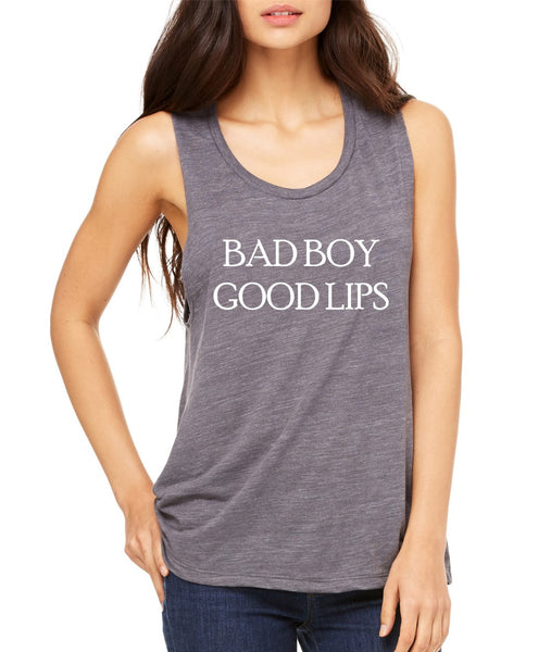 Women's Flowy Muscle Top Bad Boy Good Lips Cool Top - ALLNTRENDSHOP - 1