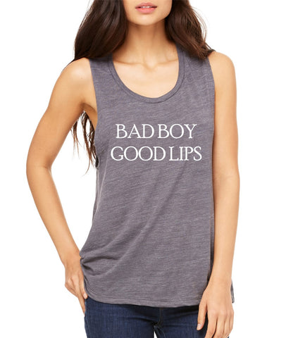 Women's Flowy Muscle Top Bad Boy Good Lips Cool Top - ALLNTRENDSHOP - 1