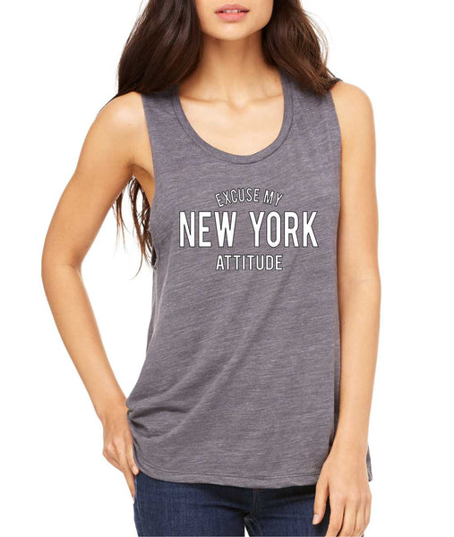 Women's Flowy Muscle Top Excuse My New York Attitude Funny Top - ALLNTRENDSHOP - 7