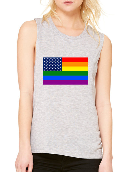 Women's Flowy Muscle Top United States Gay Pride Flag Love Top