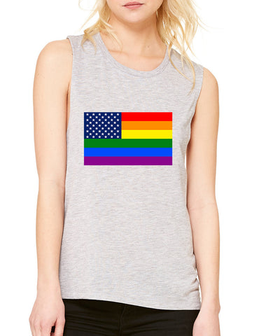 Women's Flowy Muscle Top United States Gay Pride Flag Love Top