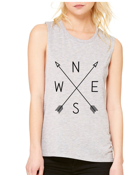 Women's Flowy Muscle Top Compass Arrow Cool NWSE Crossed - ALLNTRENDSHOP - 2