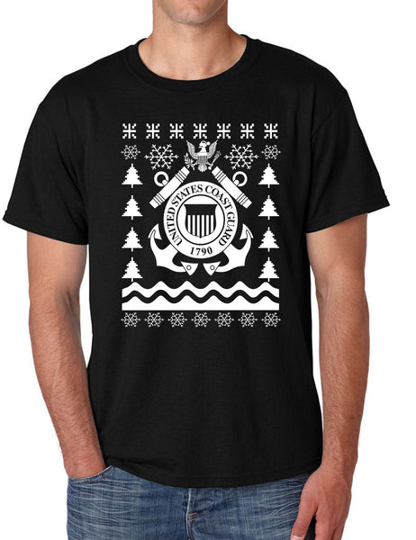 Men's T Shirt Coast Guard Ugly Christmas USCG Holiday Top Xmas Gift