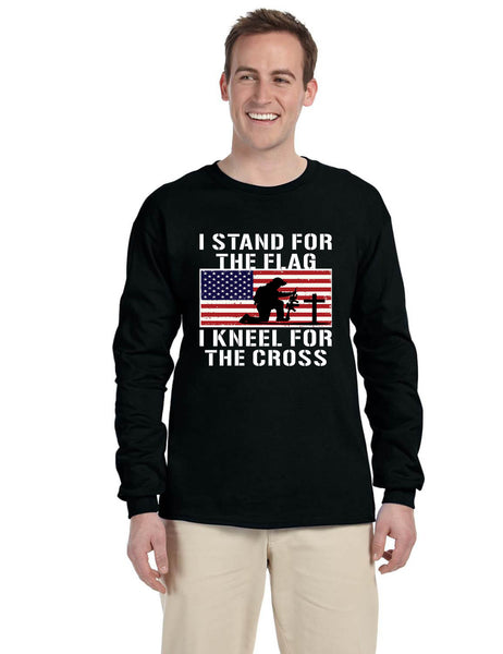 Men's Long Sleeve Stand For The Flag Kneel For The Cross Christian