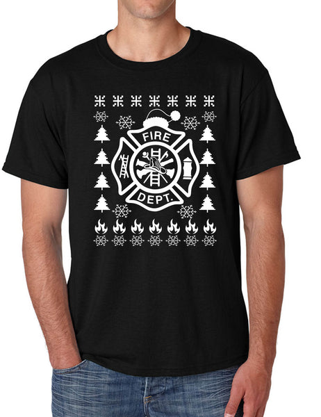 Men's T Shirt Fire Dept Ugly Xmas Firefighter Christmas Gift Trendy Tee