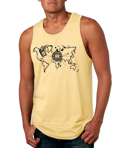 Men's Tank Top World Map Compass Cool Graphic Top - ALLNTRENDSHOP - 2