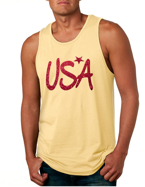 Men's Tank Top USA Red Glitter Love America 4th Of July Top