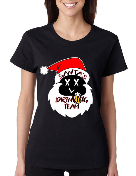 Women's T Shirt Santa's Drinking Team Ugly Xmas Funny Gift - ALLNTRENDSHOP - 2
