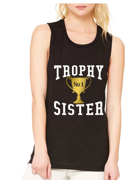 Women's Flowy Muscle Top Trophy Sister Love Family Cute - ALLNTRENDSHOP - 2