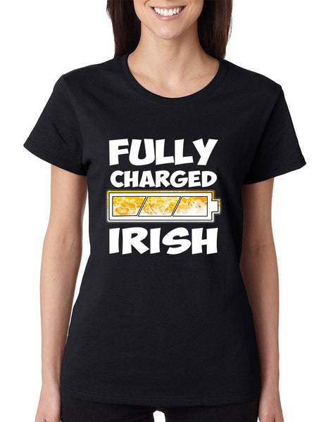 Women's T Shirt Fully Charged Irish St Patrick's Day Tee Fun - ALLNTRENDSHOP - 2