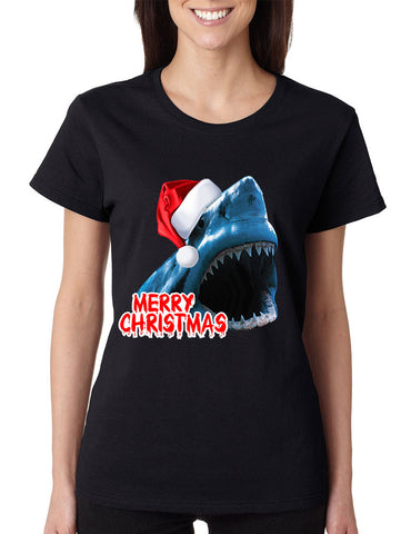 Women's T Shirt Santa Jaws Merry Christmas Ugly Fun Xmas Top - ALLNTRENDSHOP - 1