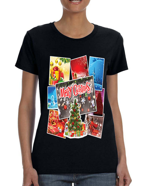 Women's T Shirt Christmas Postcards Holiday Graphic T Shirt Gift