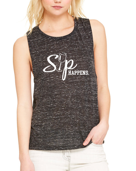 Women's Flowy Muscle Top Sip Happens Cool drinking Top