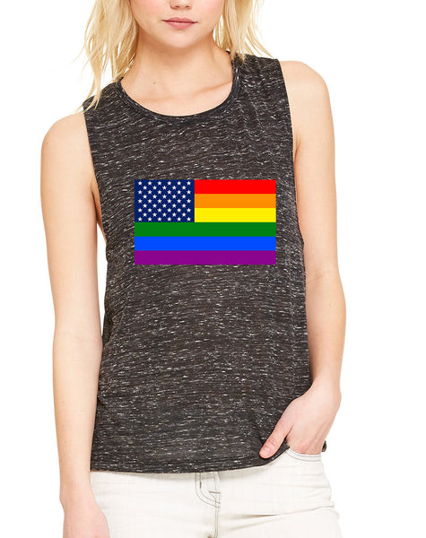 Women's Flowy Muscle Top United States Gay Pride Flag Love Top