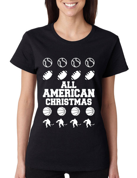 Women's T Shirt All American Christmas Love Sport Fans Gift - ALLNTRENDSHOP - 3