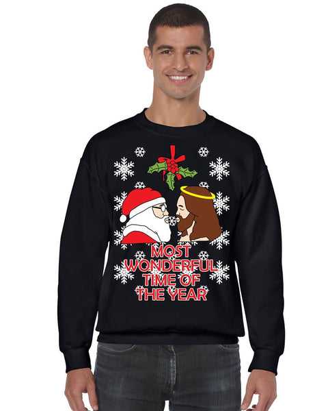Most wonderful time Santa Jesus mistletoe mens sweater - ALLNTRENDSHOP - 2