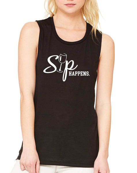Women's Flowy Muscle Top Sip Happens Cool drinking Top