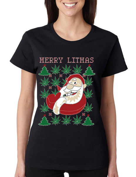Women's T Shirt Santa Litmas Merry Christmas Ugly Sweater